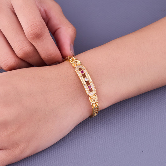Crystal Bracelet Ruby Accents Gold-Plated,Floral Design