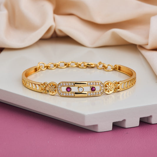 Crystal Bracelet Ruby Accents Gold-Plated,Floral Design
